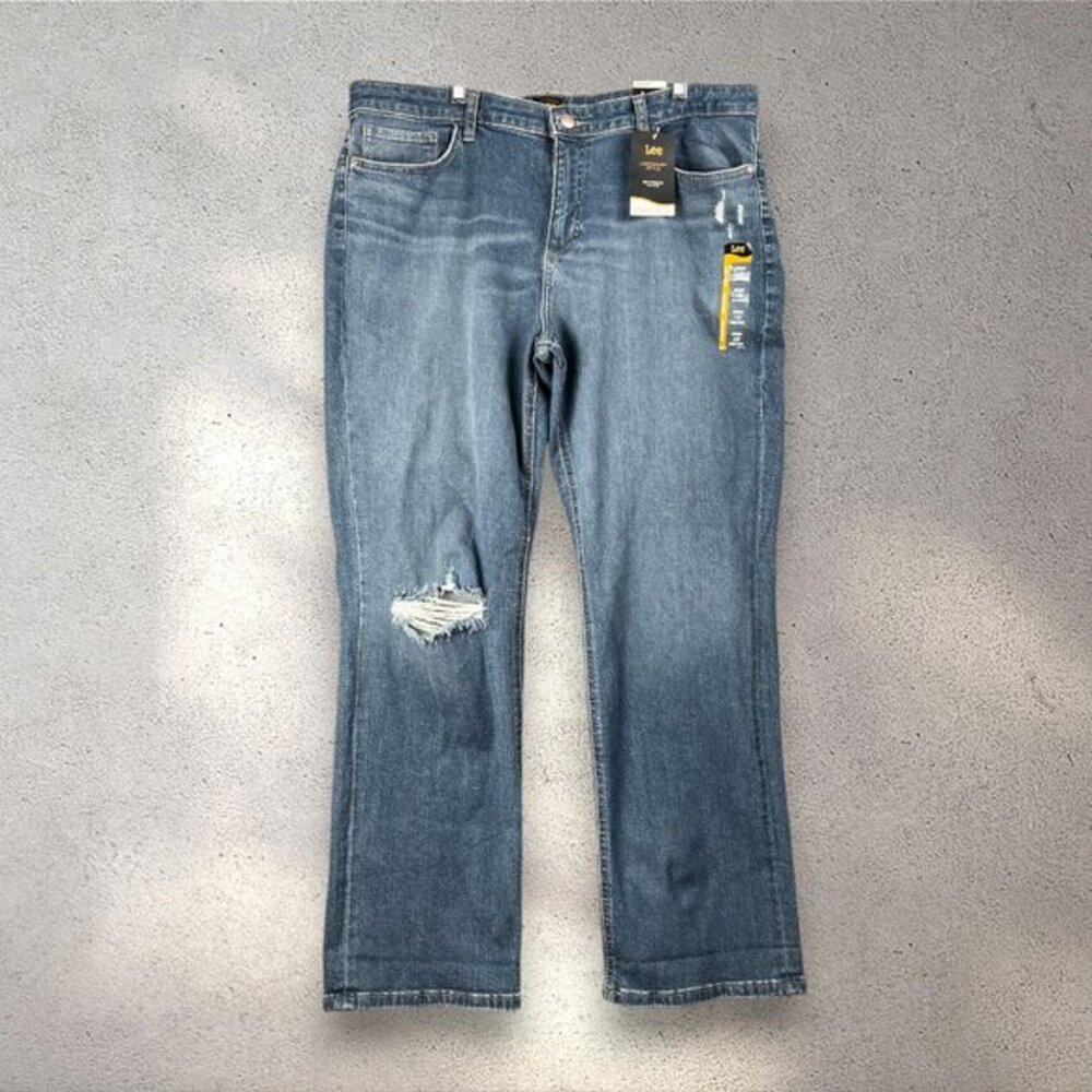 Lee Boyfriend Jeans Womens 18 Blue Mid Rise Relaxed Fit Distressed Denim Y2K NWT
